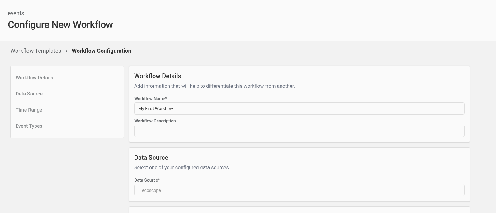 Ecoscope-Desktop Workflow Config Screen