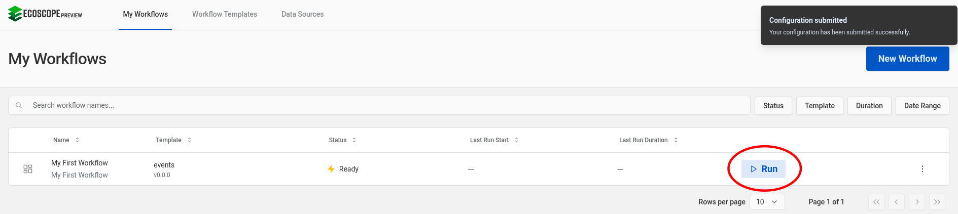 Ecoscope-Desktop Workflow Run Button