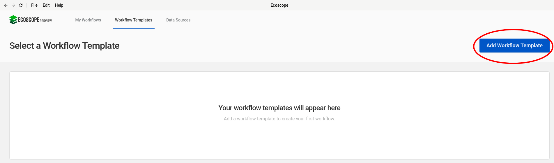Ecoscope-Desktop Templates Screen